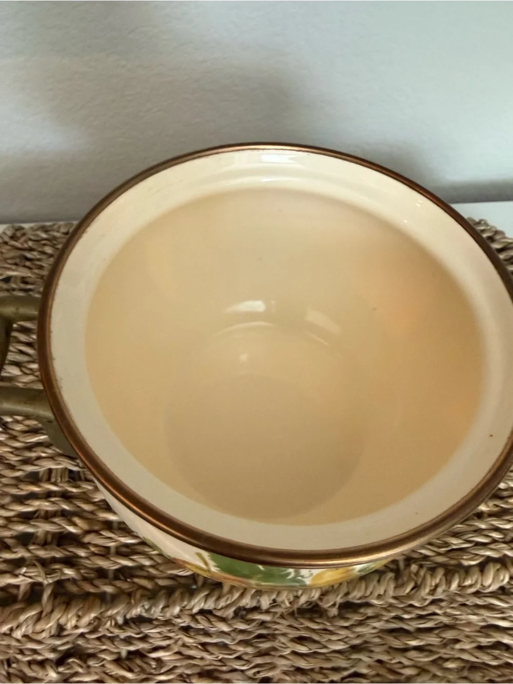 Vintage Fruit Enamel Stovetop Simmer Pot Brass Handles